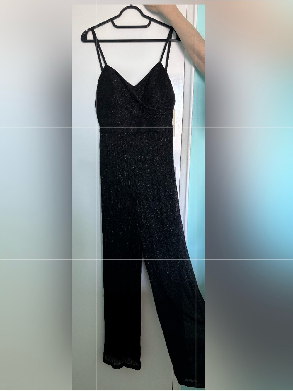 Eliza J Black Sparkle V-Neck Jumpsuit with Spaghetti Straps